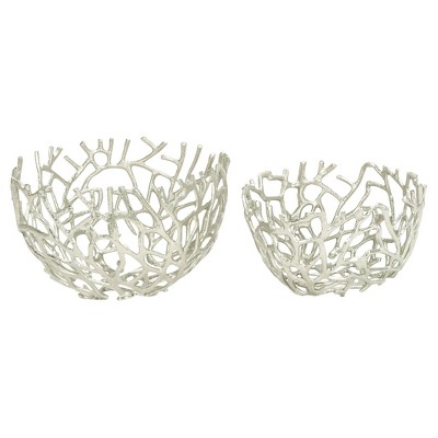 Set of 2 Round Farmhouse Aluminum Wire Decorative Bowl Silver - Olivia & May