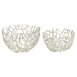 Set of 2 Round Farmhouse Aluminum Wire Decorative Bowl Silver - Olivia & May - 1 of 4