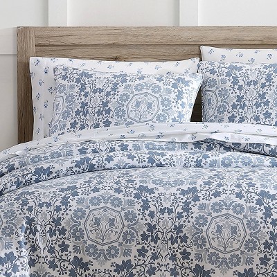 Caldecott Blue Cotton Sateen Full/Queen Duvet Cover Set