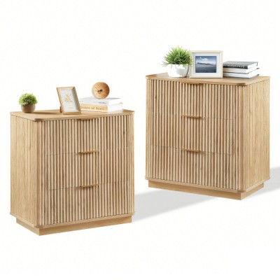 Set of 2 Modern 3-Drawer Dresser with Curved Corners, Small Storage Cabinet Nightstand for Bedroom, Living Room, or Hallway – The Pop Home