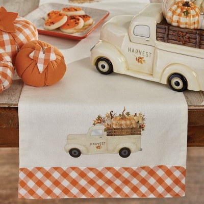 Rustic Fall Cotton Table Runner with Pumpkin Truck Design