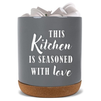 Elanze Designs Seasoned Love Grey X-Large Cork Bottom, Kitchen Counter, Ceramic Stoneware, Coffee, Tea and Hot Chocolate, Machine Brewing, K Capsule