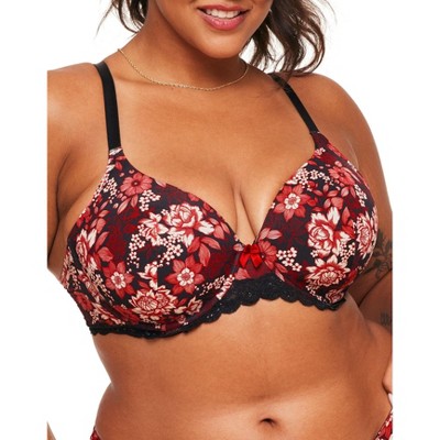 Adore Me Women's Nare Full Coverage Bra 40DD / Glamour Blooms C01 Black.