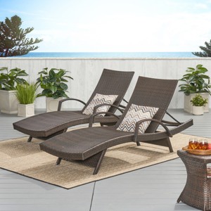 Set of 2 PE Wicker Outdoor Chaise Lounges with Armrests and Adjustable Back,Foldable Poolside Recliner Chairs-Cuddlewood - 1 of 4