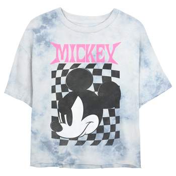 Juniors Womens Mickey & Friends Angry Checker Logo Crop T-Shirt