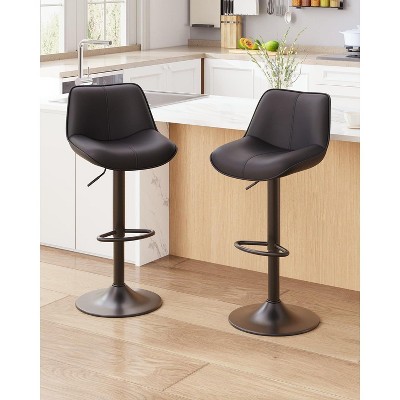 Ora Maison Set of 2 Adjustable Swivel Black Bar Stools 26–34", Faux Leather Counter Chairs with Footrests for Kitchen Island or Home Bar