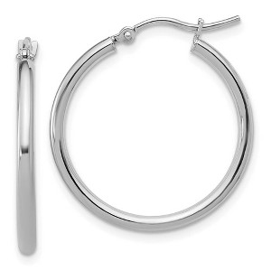 Black Bow Jewelry 2mm Round Hoop Earrings in 14k White Gold, 25mm (1 Inch) - 1 of 4