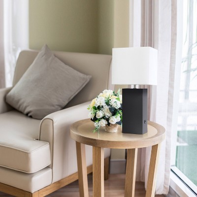 Lexington 21" Black Leather Base Modern Nightstand Lamp with USB Port