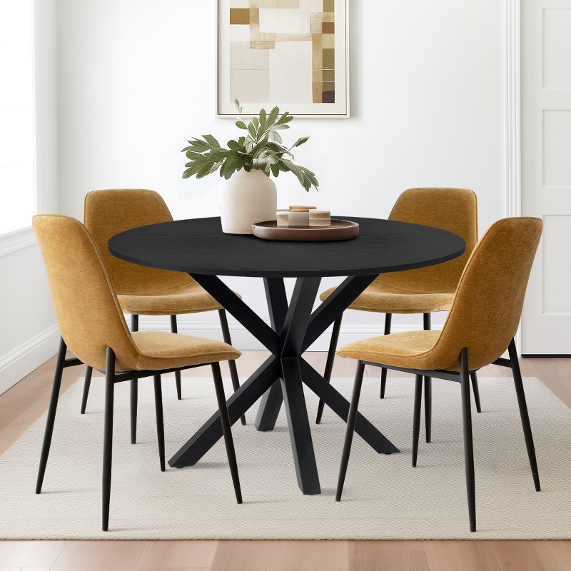 Olive+Oslo Black Dining Table Set For 4,Solid Round Black Grain Dining Table Sets with 4 Upholstered Dining Chairs Black Legs-The Pop Maison, 1 of 9