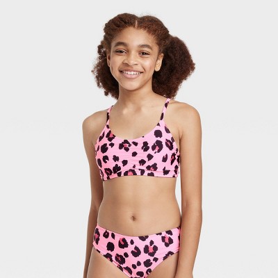 Girls' Spots Ruched Front Bralette Swimsuit Top - art class™ Pink
