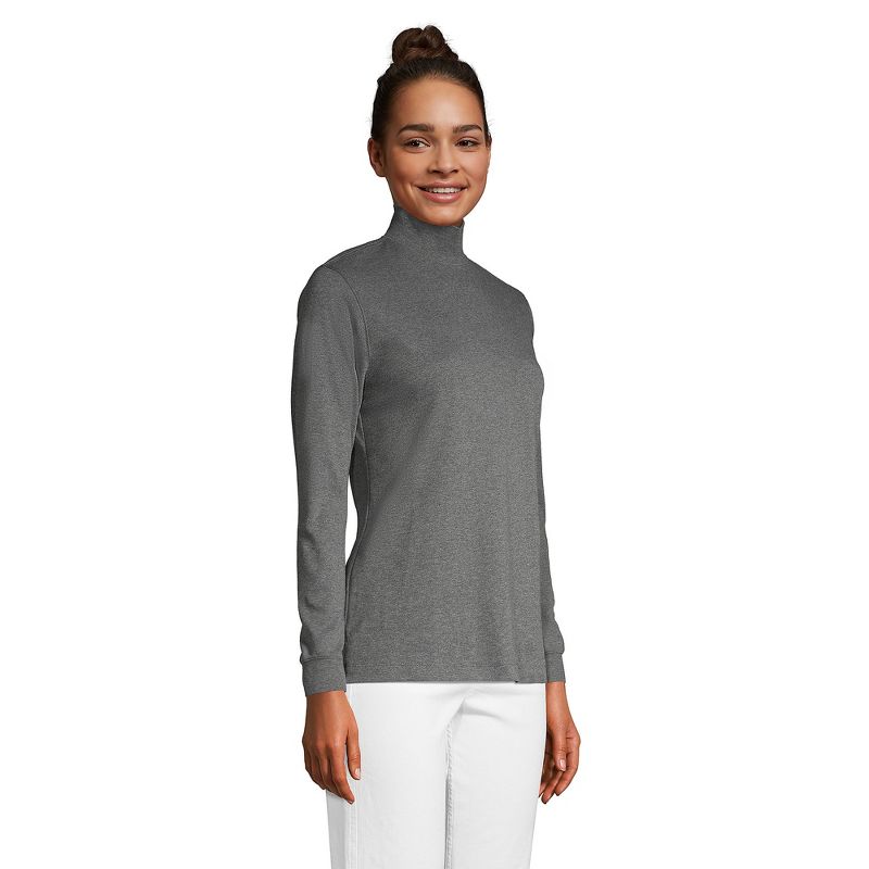 Lands' End Lands' End Women's Tall Relaxed Cotton Long Sleeve Mock Turtleneck, 3 of 4