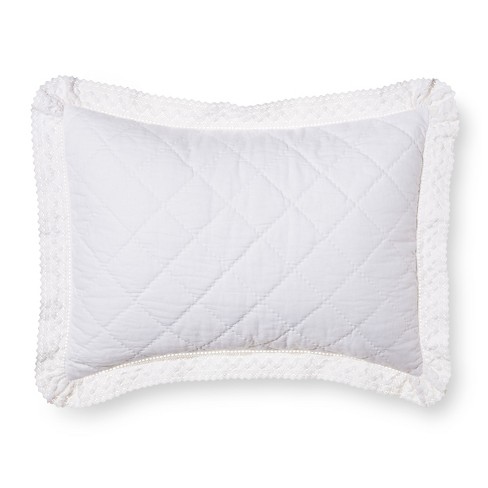 White Crochet Trim Linen Blend Pillow Sham Standard Simply