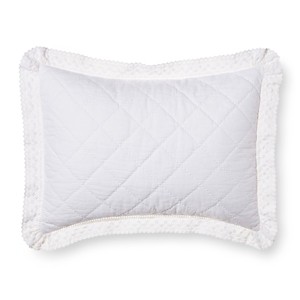 White Crochet Trim Linen Blend Pillow Sham (Standard) - Simply Shabby Chic