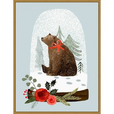 18" x 24" Snow Globe Village IV Bear by Victoria Barnes Framed Canvas Wall Art - Amanti Art