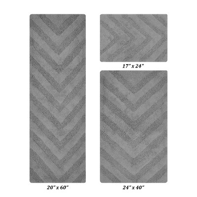 Hugo 3-Piece Bath Rug Set 100% Premium Cotton Tufted Chevron Pattern Bathmats for Bathroom, Super Soft Absorbent Machine Washable