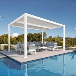 PURPLE LEAF Outdoor Louvered Pergola Aluminum Gazebo Modern White Patio Metal Pergola with Adjustable Rainproof Hardtop for Garden Lawns Yard - 1 of 4