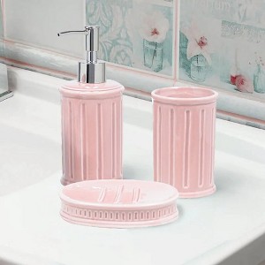 Home Mart Goods Pink Dolomite Bathroom Accessories Set - Soap Dispenser, Soap Dish & Tumbler - 1 of 4