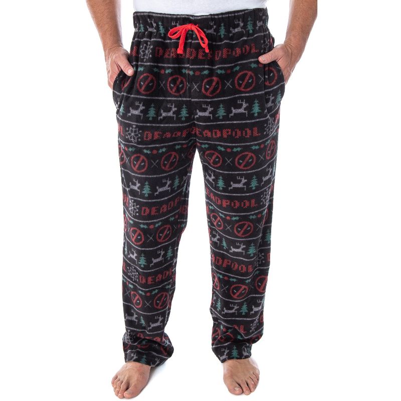 Marvel Men's Deadpool Christmas Ugly Sweater Fleece Sleep Pajama Pants Ugly Deadpool Sweater, 1 of 5