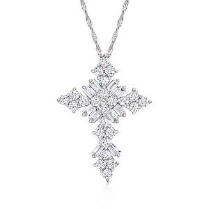 Ross-Simons 3.20 ct. t.w. CZ Crucifix Pendant Necklace in Sterling Silver Size 18 - 1 of 3