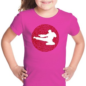 LA Pop Art Girl's Word Art T-shirt -Types of Martial Arts - 1 of 4