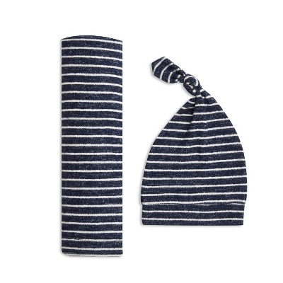 Image of Aden + Anais Snuggle Knit Swaddle Blanket Gift Set Navy Stripe