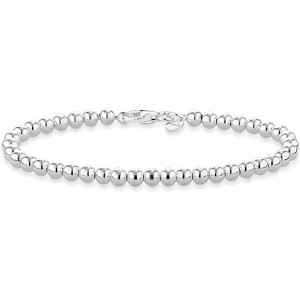 Italian Handmade 925 Sterling Silver Bracelet, 4mm Bead Ball Strand Chain for Women, Made in Italy - 1 of 4