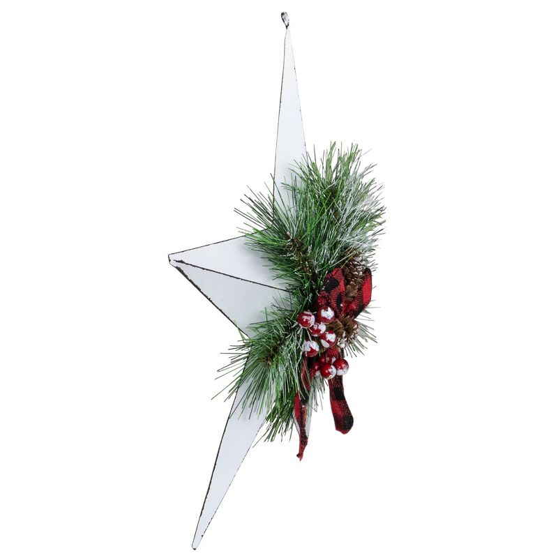 Northlight 17" White 5 point Christmas Star With Plaid Ribbon with Artificial Pine, 5 of 6