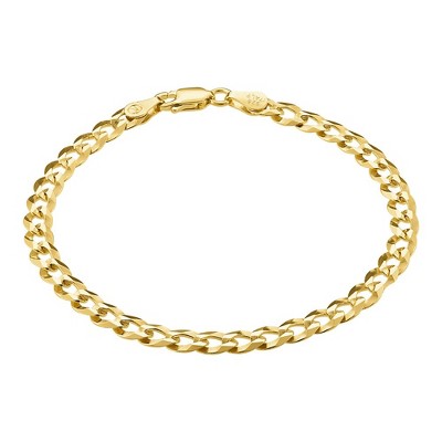 KISPER 18K Gold Over 925 Sterling Silver Italian 5mm Solid Diamond-Cut Cuban Link Curb Chain Bracelet for Men & Women - Made in Italy