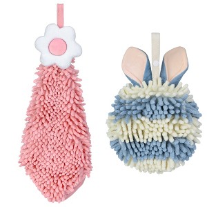 REGALWOVEN 2 Packs Soft Absorbent Flower and Rabbit Shape Decorative Chenille Hand Towel for Bathroom 6" x 15"/7" x 7" - 1 of 4