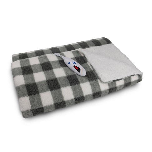 Sherpa Electric Throw Blanket Gray White Buffalo Check Biddeford Blankets