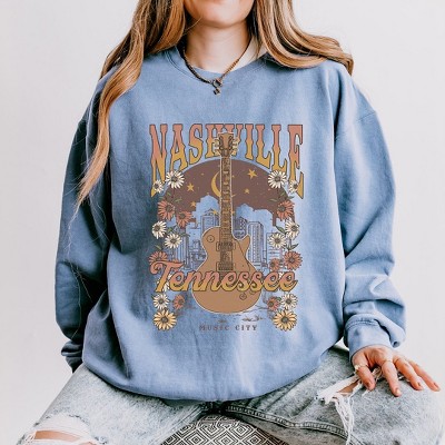 Simply Sage Market Women's Lightweight Garment Dyed Graphic Sweatshirt Nashville Tennessee Flowers