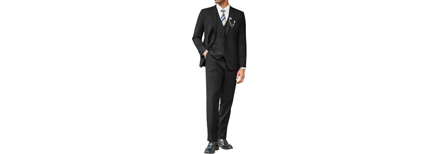 Мужские платья COOFANDY Suits for Men Slim Fit 3 Piece Single Breasted Suit Men Wedding Business Dinner Party Prom Tuxedo Dress Suit Black, цвет: Чёрный — фото 1