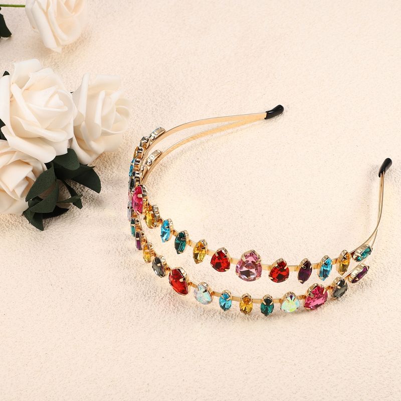 Unique Bargains Women's Double Layer Metal Colorful Rhinestone Faux Crystal headband 5.63"x1.77" 1 Pc, 5 of 7