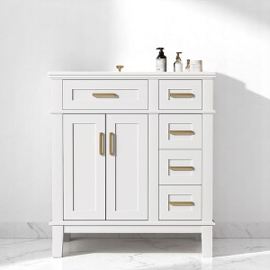 Mshliw 30" Bathroom Vanity with Ceramic Sink, Deep Drawer, Gold Handles & Soft-Close Doors – Modern Storage Cabinet - 1 of 4