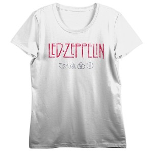 Led Zeppelin Four Symbols Women's White Crew Neck Short Sleeve T