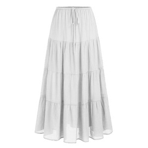 Coolmee Women's Casual Elegant Smock Layered Tiered Maxi Skirt High Waisted A Line Flowy Long Skirts - 1 of 4