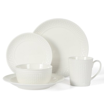 White Basket Weave Porcelain Dinnerware Set, Service for 6