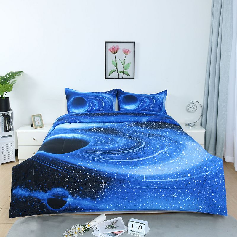 PiccoCasa All-season Galaxies 3D Space Themed Comforter & Sham Set Bedding Sets 3 Pcs, 1 of 8