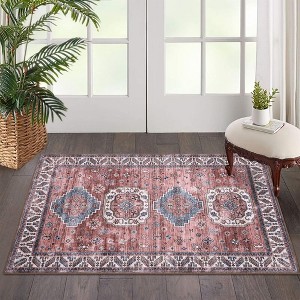 Vintage Distressed Boho Area Rug Machine Washable Rug - 1 of 4