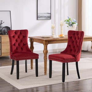 Velvet Tufted Dining Chairs with Nailhead Trim, 2-Piece Upholstered Solid Wood Chair Set for Dining Room-The Pop Home - 1 of 4