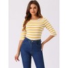 INSPIRE CHIC Women's Elbow Sleeves Boat Slim Fit Casual Stripe Animal Print Multi Floral Pattern T-Shirt - 2 of 4