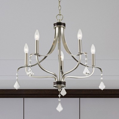 Mini 5-Light Chandelier with Crystal Drops in Brushed Nickel
