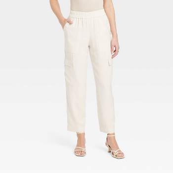 Women's High-Rise Wide Leg Linen Pull-On Pants - A New Day™ White L