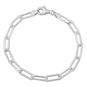 EVERLY JEWELRY | Sterling Silver 5mm Diamond Cut Paperclip Chain Bracelet, 7.5 inch - 1 of 4
