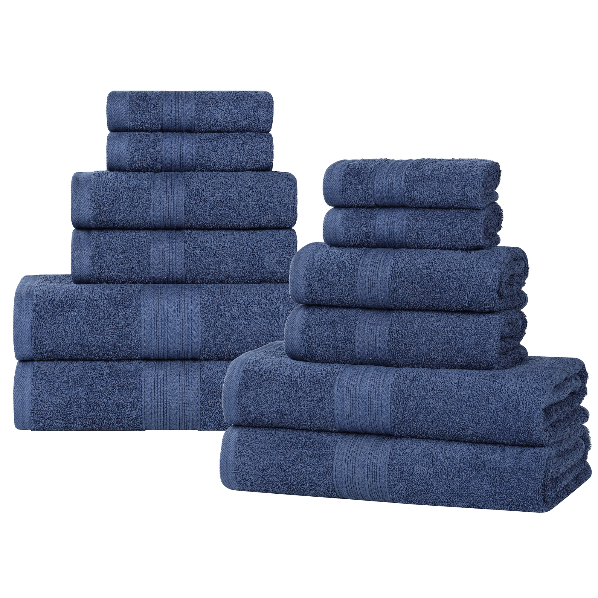 Eco-Friendly Sustainable Cotton Solid Lightweight 12-Piece Bathroom Towel Set, Navy Blue - Blue Nile Mills