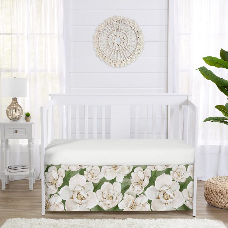 Sweet Jojo Designs Girl Baby Crib Bed Skirt Watercolor Magnolia Green and Ivory, 3 of 5
