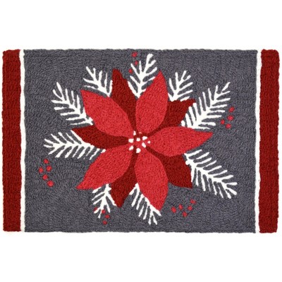 Jellybean Poinsettia on Gray Doormat – 20"x30" Christmas Flower Accent Mat for Indoor/Outdoor Holiday Decor