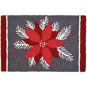 Jellybean Poinsettia on Gray Doormat – 20"x30" Christmas Flower Accent Mat for Indoor/Outdoor Holiday Decor - 1 of 3