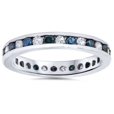 Pompeii3 1ct Blue & White Diamond Eternity Guard Ring 14K White Gold