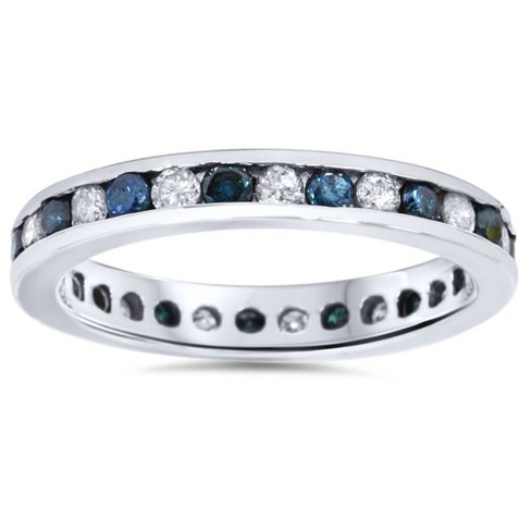 Pompeii3 1ct Blue & White Diamond Eternity Guard Ring 14k White Gold ...